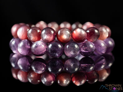 LEPIDOLITE Crystal Bracelet - Round Beads, Flash - Beaded Bracelet, Handmade Jewelry, Healing Crystal Bracelet, E2189-Throwin Stones