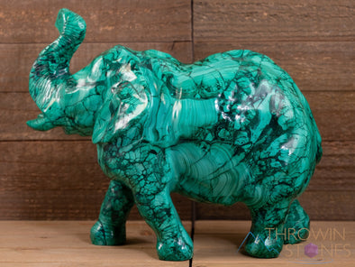 MALACHITE Crystal Elephant - Crystal Carving, Housewarming Gift, Home Decor, Healing Crystals and Stones, 40326-Throwin Stones