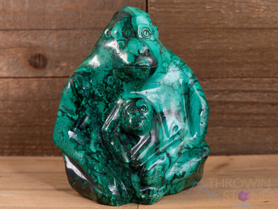 MALACHITE Crystal Gorilla w Baby - Crystal Carving, Housewarming Gift, Home Decor, Healing Crystals and Stones, 40328-Throwin Stones