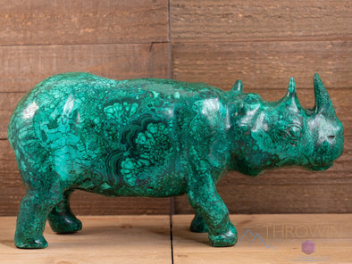 MALACHITE Crystal Rhino - Crystal Carving, Housewarming Gift, Home Decor, Healing Crystals and Stones, 40327-Throwin Stones