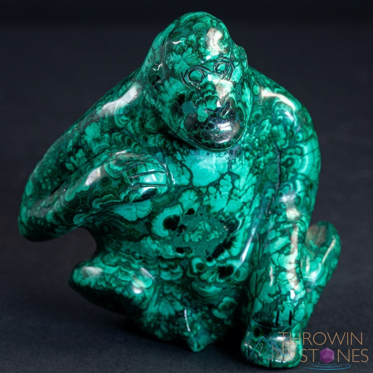 MALACHITE Gorilla, Stone Carving, Large - Hand Carved