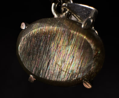 METEOR SUNSTONE Pendant - Sterling Silver, Oval - Genuine Rainbow Meteor Shower Sunstone Crystal Pendant from Tanzania, 53953-Throwin Stones