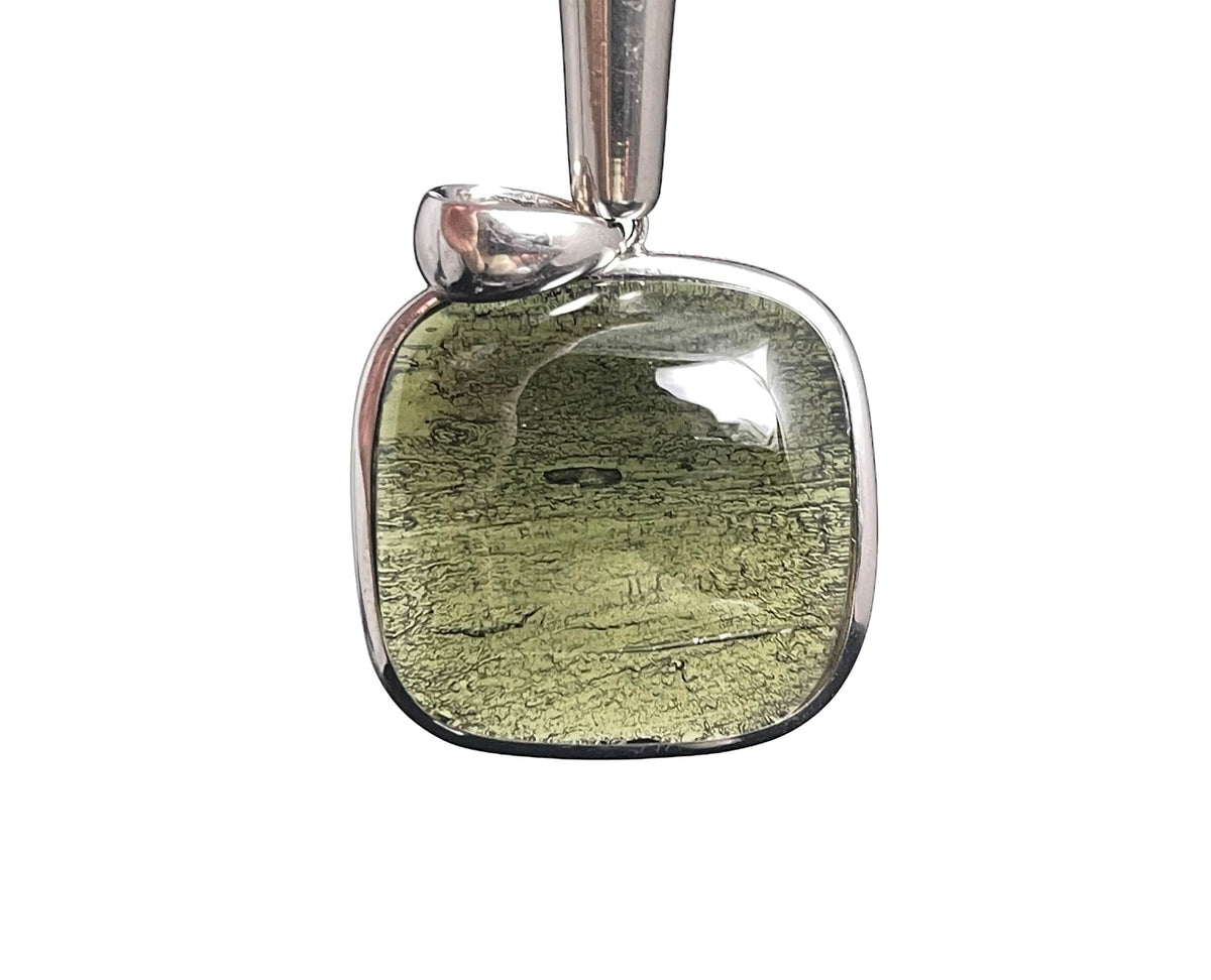 MOLDAVITE Pendant - Sterling Silver, Raw and Polished