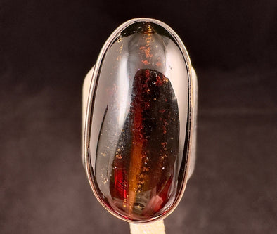 Natural AMBER Ring - SIZE 10- Genuine Sterling Silver Ring with a Polished AMBER Center Stone, 53778-Throwin Stones