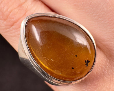Natural AMBER Ring - SIZE 8 - Genuine Sterling Silver Ring with a Polished AMBER Center Stone, 53788-Throwin Stones