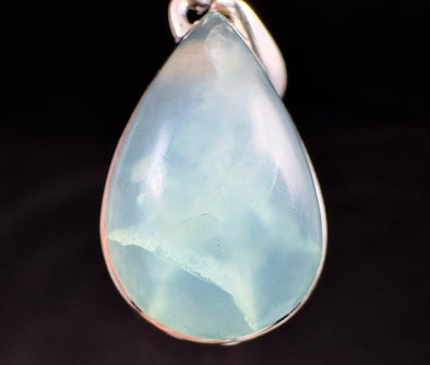 PERUVIAN OPAL Crystal Pendant - Genuine BLUE Opal Teardrop Cabochon w/ a Polished Finish and Set in a Sterling Silver Open Back Bezel, 52896-Throwin Stones
