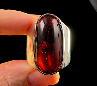 RED AMBER Ring - Sterling Silver, Size 8.5 - Amber Stone, Crystal Ring, Fine Jewelry, Healing Crystals and Stones, 52641-Throwin Stones