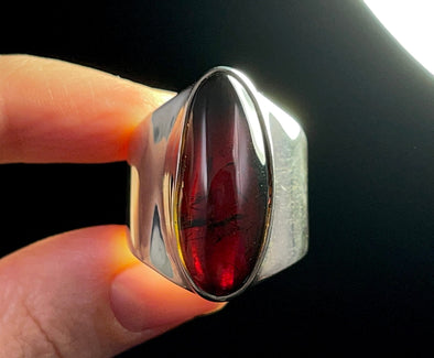 RED AMBER Ring - Sterling Silver, Size 9 - Amber Stone, Crystal Ring, Fine Jewelry, Healing Crystals and Stones, 52631-Throwin Stones