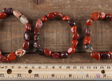 RED BRECCIATED JASPER Crystal Bracelet - Tumbled Beads - Beaded Bracelet, Handmade Jewelry, Healing Crystal Bracelet, E0367-Throwin Stones