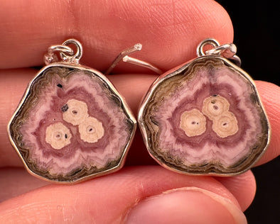 RHODOCHROSITE Stalactite Slice Earrings - Argentina - Genuine Pink Rhodochrosite, Sterling Silver, Drop Earrings, 53709-Throwin Stones