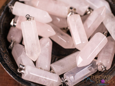 ROSE QUARTZ Crystal Pendant - Crystal Points, Pendulum, Birthstone, Handmade Jewelry, Healing Crystals and Stones, E1954-Throwin Stones