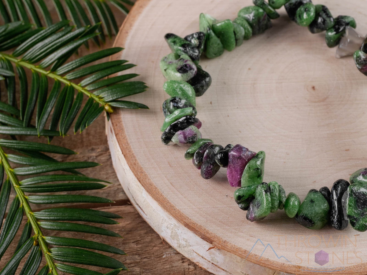 Genuine Ruby Zoisite Bracelet, Handmade Crystal Bracelet, Elastic