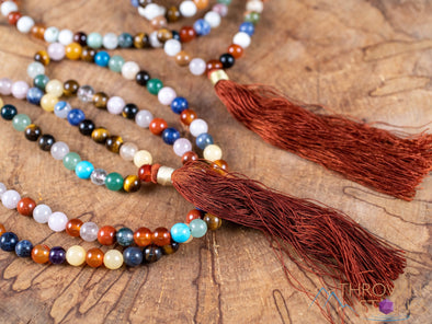 Rainbow GEMSTONES Crystal Necklace, Mala - Handmade Jewelry, Beaded Necklace, Healing Crystals and Stones, E2038-Throwin Stones