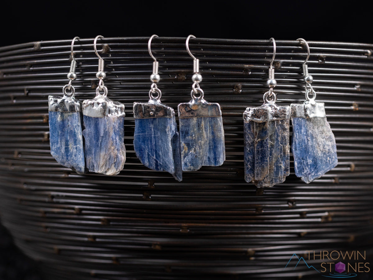 JAZZMYN Kyanite Earrings, Sterling Silver Dangle Hoop Earrings with Stones, Gemstone Hoops, Artisan Jewelry, Raw Stone Earrings Silver top