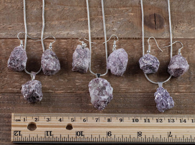 Raw LEPIDOLITE Crystal Necklace Earrings Set - Raw Crystal Necklace, Dangle Earrings, Jewelry, E0545-Throwin Stones