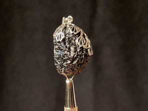 Raw MOLDAVITE Pendant - Sterling Silver, Leaf Bail - Real Moldavite Pendant, Moldavite Jewelry with Certification, 44506-Throwin Stones