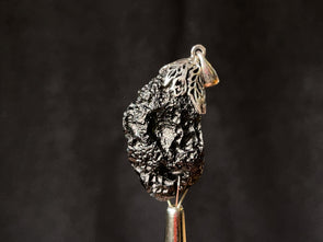 Raw MOLDAVITE Pendant - Sterling Silver, Leaf Bail - Real Moldavite Pendant, Moldavite Jewelry with Certification, 44511-Throwin Stones