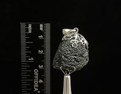 Raw MOLDAVITE Pendant - Sterling Silver, Leaf Bail - Real Moldavite Pendant, Moldavite Jewelry with Certification, 49713-Throwin Stones