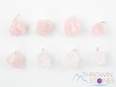 Raw ROSE QUARTZ Crystal Pendant - Raw Crystal Necklace, Birthstone, Handmade Jewelry, Healing Crystals and Stones, E1815-Throwin Stones