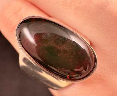Red AMBER Ring - SIZE 10- Genuine Sterling Silver Ring with a Polished AMBER Center Stone, 53784-Throwin Stones