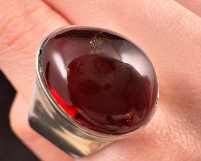 Red AMBER Ring - SIZE 9.5 - Genuine Sterling Silver Ring with a Polished AMBER Center Stone, 53786-Throwin Stones
