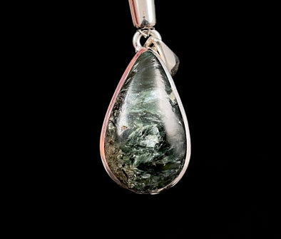 SERAPHINITE Crystal Pendant - Authentic Seraphinite Teardrop Shaped Gemstone Set in a Sterling Silver Bezel, 52796-Throwin Stones