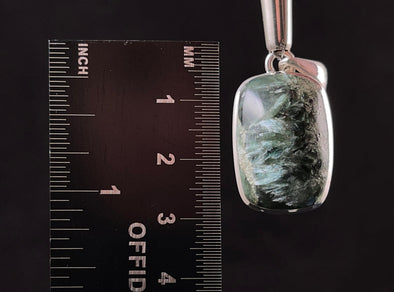 SERAPHINITE Gemstone Pendant - Authentic Seraphinite Rectangle Crystal Cabochon in a Sterling Silver Bezel Setting, 52802-Throwin Stones