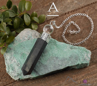 SHUNGITE & CLEAR QUARTZ Crystal Pendulum - Divination, Metaphysical, Healing Crystals and Stones, E0311-Throwin Stones