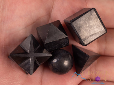 SHUNGITE Crystal Sacred Geometry Set - Crystal Sphere, Cube, Merkaba - Healing Crystals Set, Beginner Crystal Kit, E2146-Throwin Stones