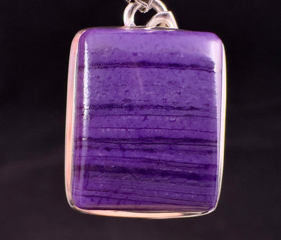 SUGILITE Crystal Pendant - Authentic Sugilite Square Cabochon with a Polished Finish Set in a Sterling Silver Open Back Bezel, 52953-Throwin Stones