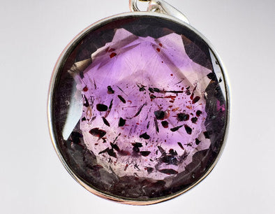 SUPER SEVEN Quartz AMETHYST Crystal Pendant - Sterling Silver, Oval - Fine Jewelry, Healing Crystals and Stones, 54136-Throwin Stones