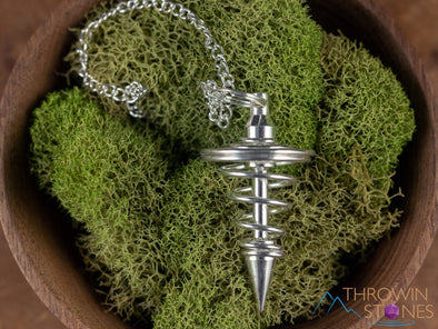 Spiral SILVER Pendulum - Divination, Metaphysical, Healing Crystals and Stones, E2124-Throwin Stones