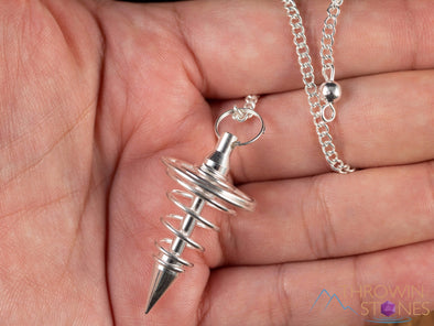 Spiral SILVER Pendulum - Divination, Metaphysical, Healing Crystals and Stones, E2124-Throwin Stones