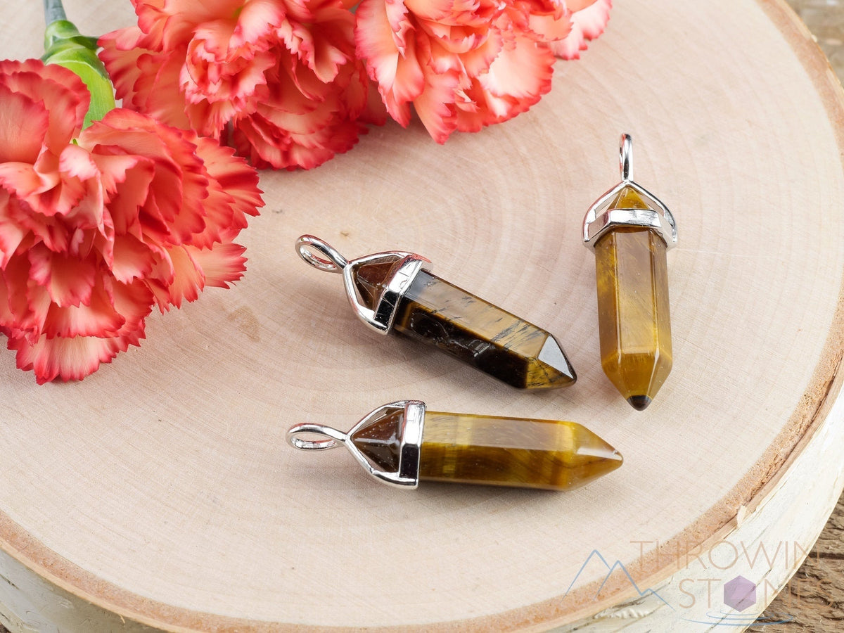 thumbnail image 2 of Natural Tiger Eye Gemstone Pendant - Handmade Gift Jewelry, 1.77 Inch, Yellow 2 of 5