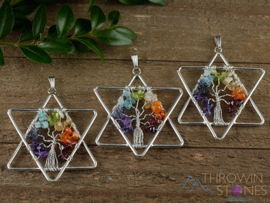 Tree of Life Pendant, CHAKRA Crystal Pendant - Star of David - Tree of Life Chakra Necklace, Wire Wrapped Jewelry, E1386-Throwin Stones