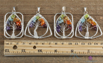 Tree of Life Pendant, CHAKRA Crystal Pendant - Teardrop - Tree of Life Chakra Necklace, Wire Wrapped Jewelry, E1387-Throwin Stones