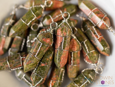 UNAKITE Crystal Pendant - Wire Wrapped Crystal Necklace, Crystal Points, Handmade Jewelry, E1950-Throwin Stones