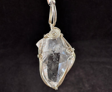 AA HERKIMER DIAMOND Crystal Pendant - Sterling Silver, Wire Wrapped Pendant - Fine Jewelry, Healing Crystals and Stones, 54678-Throwin Stones