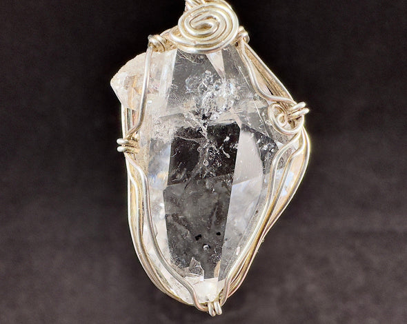 AA HERKIMER DIAMOND Crystal Pendant - Sterling Silver, Wire Wrapped Pendant - Fine Jewelry, Healing Crystals and Stones, 54678-Throwin Stones