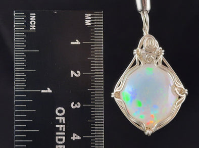 AAA Opal Crystal Pendant - Sterling Silver, Wire Wrapped Cabochon - Birthstone, Fine Jewelry, Healing Crystals and Stones, 54600-Throwin Stones