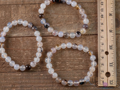 AGATE Crystal Bracelet - Round Beads - Beaded Bracelet, Handmade Jewelry, Healing Crystal Bracelet, E0600-Throwin Stones