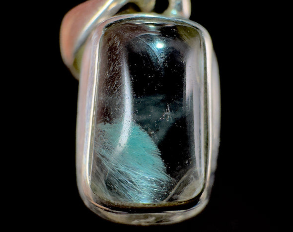 AJOITE in Quartz Crystal Pendant - Sterling Silver, Rectangle Cabochon - Fine Jewelry, Healing Crystals and Stones, 54528-Throwin Stones