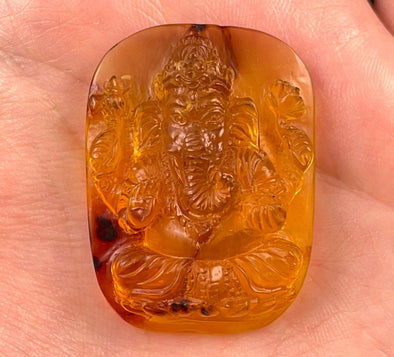 AMBER Crystal Ganesha - Crystal Carving, Housewarming Gift, Home Decor, Healing Crystals and Stones, 52688-Throwin Stones