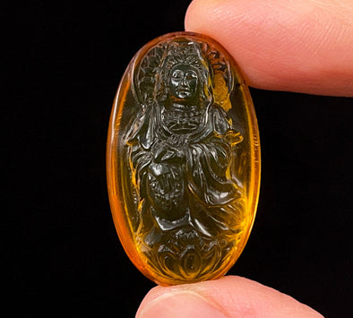 AMBER Crystal Kuan Yin - Crystal Carving, Housewarming Gift, Home Decor, Healing Crystals and Stones, 52678-Throwin Stones