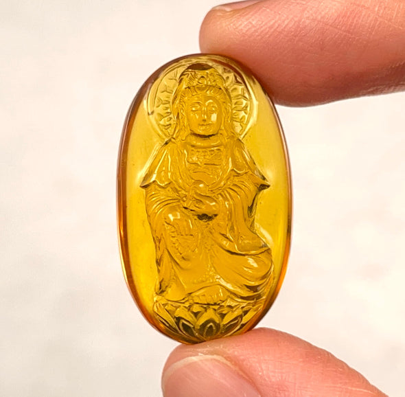 AMBER Crystal Kuan Yin - Crystal Carving, Housewarming Gift, Home Decor, Healing Crystals and Stones, 52686-Throwin Stones