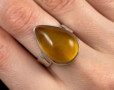 AMBER Ring - Sterling Silver, Size 6 - Amber Stone, Crystal Ring, Handmade Jewelry, Healing Crystals and Stones, 52652-Throwin Stones