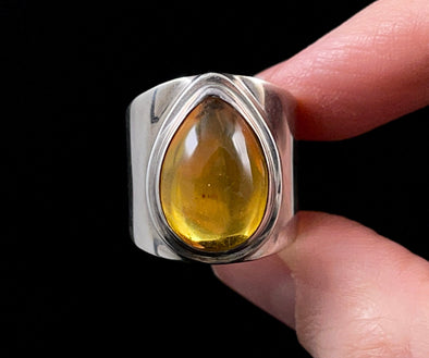 AMBER Ring - Sterling Silver, Size 7.5 - Amber Stone, Crystal Ring, Handmade Jewelry, Healing Crystals and Stones, 52643-Throwin Stones