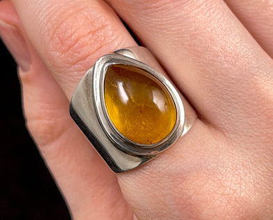 AMBER Ring - Sterling Silver, Size 7.5 - Amber Stone, Crystal Ring, Handmade Jewelry, Healing Crystals and Stones, 52643-Throwin Stones