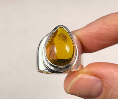 AMBER Ring - Sterling Silver, Size 7.75 - Amber Stone, Crystal Ring, Handmade Jewelry, Healing Crystals and Stones, 52657-Throwin Stones