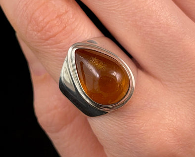 AMBER Ring - Sterling Silver, Size 7.75 - Amber Stone, Crystal Ring, Handmade Jewelry, Healing Crystals and Stones, 52657-Throwin Stones